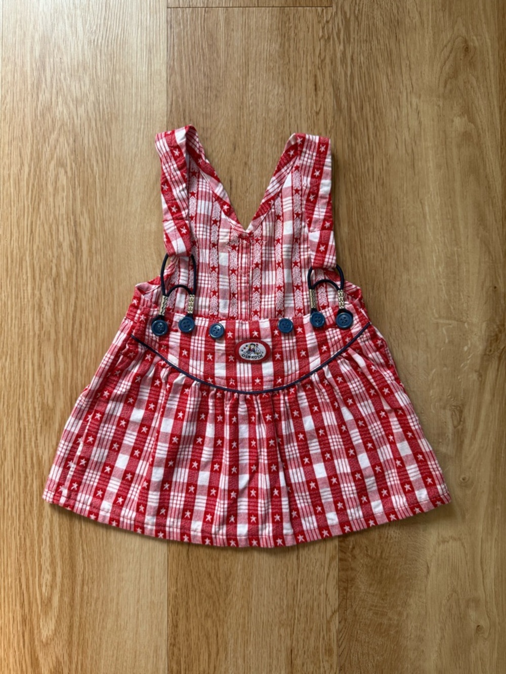 Vintage Baby Oshkosh Americana Plaid Red White Vestbak Skirt Overalls 12 Months